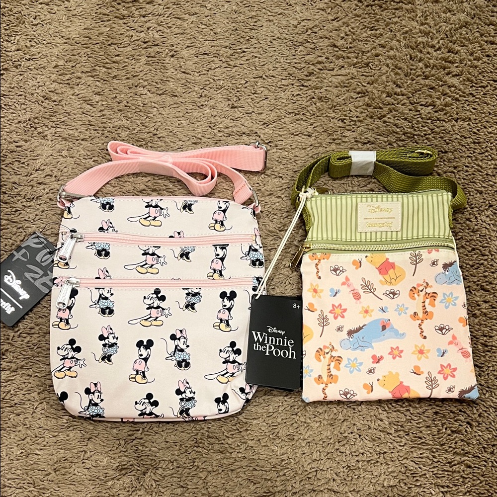 Disney Minnie Mouse and Winnie the Pooh Crossbody Bags - Pink and Green
